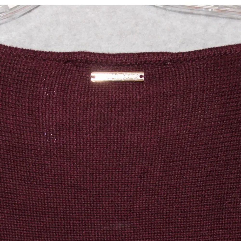 MICHAEL KORS Sweater Sz Large Burgundy Knit Gold Metal Zippers‎